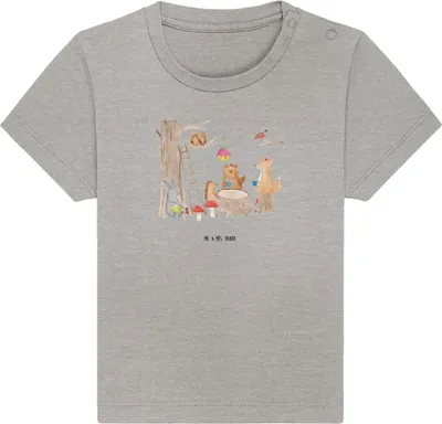 Produktbild von Mr. & Mrs. Panda Babyshirt Waldtiere Picknick 24. - 36. Monat - Heather Grey - Geschenk, Wald, Fuchs, Organic Baby Shirt, Kurzarmshirt, Lustige Sprüche,  T-Shirt, Maus