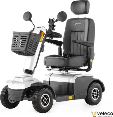 Immagine prodotto di Scooter elettrico Veleco Looper - sedile del capitano con schienale alto - 600W - 12 km/h - scooter di mobilità senior - scooter di mobilità a 4 ruote - completamente assemblato (bianco)