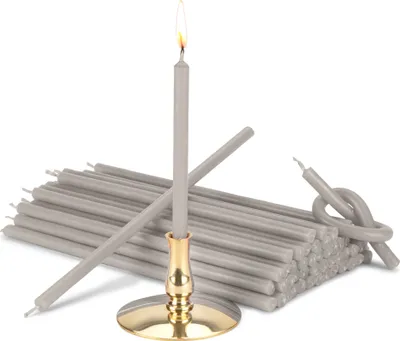 Produktbild von Kerzenhalter mit Stabkerzen grau Tropffrei L 16cm Premium Paraffinwachs 40007