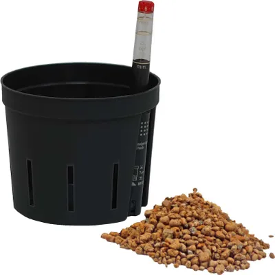 Produktbild von Set3  grau Kulturtopf + Wasserstandsanzeiger + Blähton RAL 8 - 8 mm Ø 09 cm Höhe 07 cm