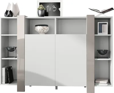 Produktbild von Vladon Highboard Ida,  Germany, Anrichte mit 12 Fächern, Korpus in Weiß matt, Blenden in Sandgrau Hochglanz (149 x 101 x 34 cm) | Große Farbauswahl
