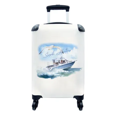 Produktbild von MuchoWow® Koffer Handgepäck Trolley Rollkoffer Kleine Reisekoffer mit 4 Rollen - Boot - Vogel - Meer - Aquarell - Cabin Size < 55x40x23 cm & 55x40x20 cm - Fotokoffer - Kabinenkoffer - Boardgepäck - Reise-Box - Reisekoffer - Reisegepäck - Koffer mit Bild - Trolley für Kinder