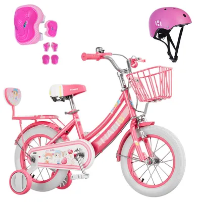 Produktbild von Habib Bicycle Mädchenfahrrad 12" 14" 16" | Komplett-Set mit Schutzpads & Pumpe., Rot / 14 zoll