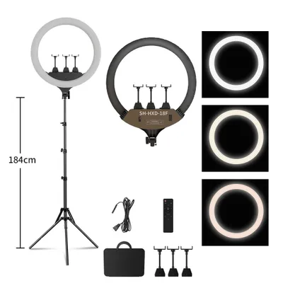 Zdjęcie produktu dla Zestaw oświetlenia pierścieniowego LED, regulowana wysokość, funkcje zdalnego sterowania, zestaw statywów 184 cm