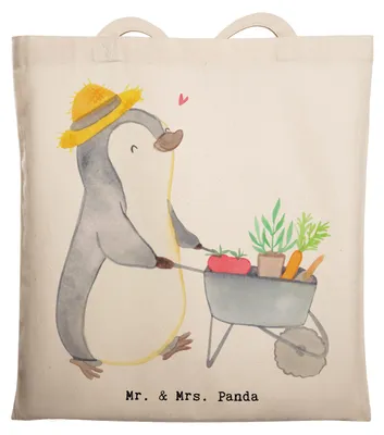 Produktbild von Mr. & Mrs. Panda Shopping Tasche Pinguin Gartenarbeit - Transparent - Geschenk, Gärtnern, Schultasche, Gartenpflege, Jutebeutel, Beutel, Urban Gardening, Tote Bag