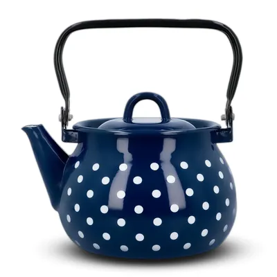 Produktbild von Emajlo Olkusz | Emaille-Wasserkessel 2,5 l – Dunkelblau mit weißen Punkten – Teekanne mit Deckel