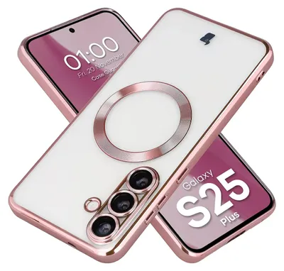 Produktbild von Handyhülle mit Kameraschutz und Magnetring für Galaxy S25 Plus, Bizon Case GuardO, Transparent-Rosa