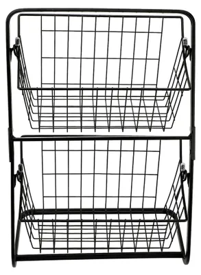 Produktbild von 2-stufiger Metallfruchtkorb für die Küchentheke - Kohlenstoffstahl - Netzlagerregal für Obst, Gemüse und Speisekammerorganisation mit hohlem Design zur Platzeinsparung
