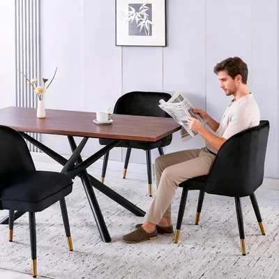 Produktbild von DITAIX 2er Set Esszimmerstühle Moderner Stuhl mit Gold Metallbeinen & Samtbezug, Schwarz