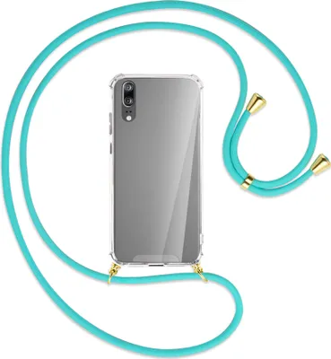 Produktbild von Handykette Backcover-Schutzhülle mit Band (Metall goldfarben) für Huawei P20 - türkis