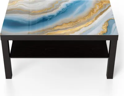 Produktbild von DEQORI Couchtisch 90x55 cm Schwarz 'Goldene Meeresströmung' Glas Beistelltisch Glastisch modern