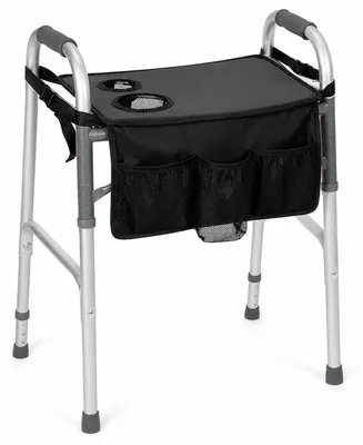 Produktbild von Tablett für Rollator Senioren, abnehmbar mit Getränkehalter, rutschfest & stabil, Gehhilfe Zubehör für Alltagshilfe im Haushalt