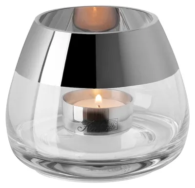 Productafbeelding van Fink BELLA, theelichthouder, glas, zilverfolie, zilverkleurig, transparant, lengte 11 cm, breedte 11 cm, hoogte 8,5 cm, diepte 11 cm, artikelnummer 113030