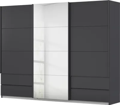 Produktbild von Kleiderschrank Schwebetürenschrank grau mit Spiegel 271 cm 3-türig - ELARA - Die Möbelfundgrube