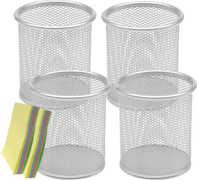 Image de Qualsen Porte-stylos de bureau 4 pièces - simple et élégant - argent métallique