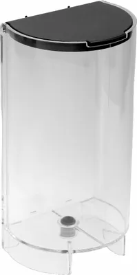 A clear plastic water tank with a black lid, shown in isolation against a white background.