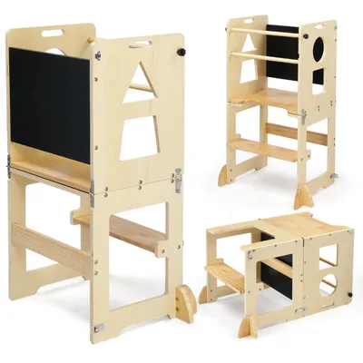 Obrázok produktu pre FCH Učebná veža pre deti, Montessori učebná veža, 45 × 35 × 88 cm, smrekové drevo + viacvrstvová doska, farba dreva