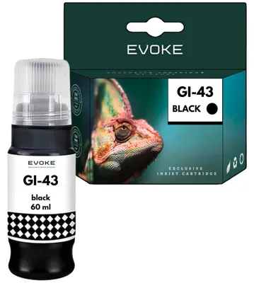 Produktbild von Evoke Cartus Canon-Druckertinte GI43 schwarz, 60 ml, 3700 Seiten, GI-43 black, kompatibel mit Pixma G540, G640