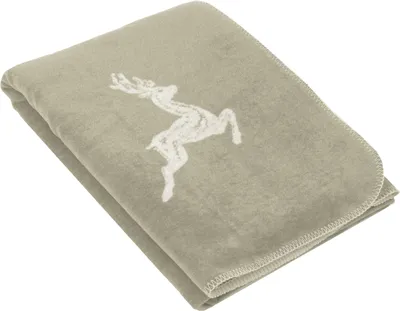 Produktbild von Kuscheldecke, 150x200 cm, creme (beige) mit Hirschmotiv, 60% Baumwolle / 40% Polyacryl