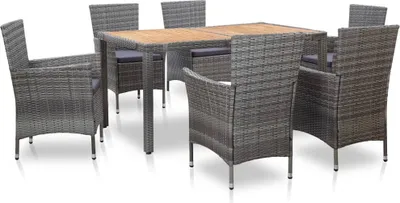 Produktbild von 7-tlg. Garten-Essgruppe mit Auflagen Poly Rattan Grau