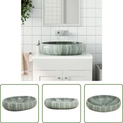 Zdjęcie produktu dla The Living Store Umywalka nablatowa zielona owalna 59x40x15 cm ceramiczna