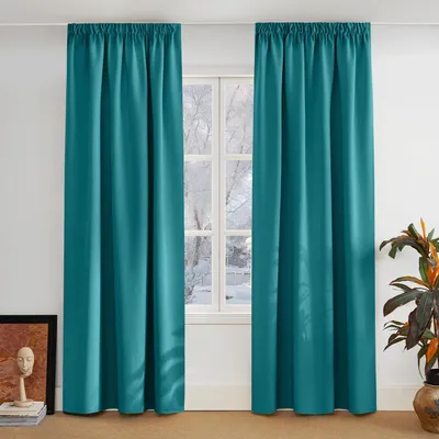 Zdjęcie produktu dla Zasłony gęsto zaciemniające, zestaw 2 sztuk, wymiary 245 cm wysokości x 140 cm szerokości, kolor turkusowy