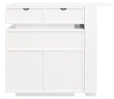 Obrázek produktu pro Výsuvný barový stůl 115 až 183 x 40 x 99.5 cm, s LED osvětlením, úložným prostorem, nastavitelnými policemi, funkcí otáčení o 360°, bílý
