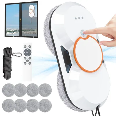 Produktbild von Fensterputzroboter - Glasreinigungsroboter - Automatisch - Doppelsprühfunktion - 3800 Pa Saugkraft - 60-ml-Wassertank - Fernbedienung - Sicherheitsseil