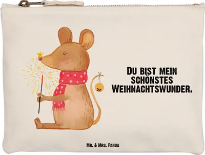 Produktbild von Mr. & Mrs. Panda Kosmetiktasche Maus Weihnachten Größe M - Weiß - Geschenk, Weihnachtsgruß, Mäuschen, Federmappe, Federtasche, Etui, Frohe, Weihnachtsmotiv, Pouch
