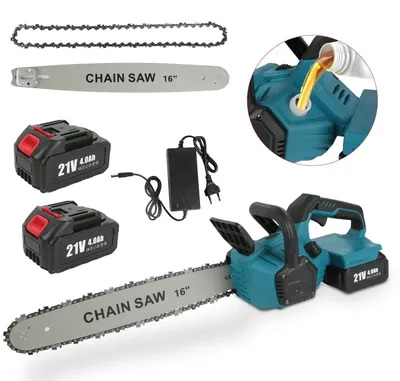 Produktbild von Akku Kettensäge - Bürstenlose Motorsäge 40 cm - Kabellos 21V - Automatische Kettenschmierung - Handgeführt - Set mit 2 Akkus