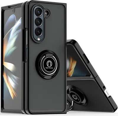 Produktbild von Hülle für Samsung Galaxy Z Fold 6 Matte Transluzent TPU Stoßfest Schutzhülle mit Ring Halter Ständer Schwarz