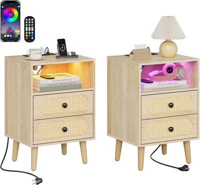 Produktbild von WOLTU Nachttisch, Nachtschrank mit Ladefunktion und LED-Beleuchtung : 2 Stückzahl: 2