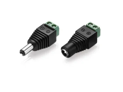 Produktbild von Niedervolt Adapter Set (1x Terminalblock 2-polig auf DC-Hohlbuchse + 1x Terminalblock 2-polig auf DC-Hohlstecker), 5,5x2,1mm, schwarz