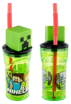 Obrázok produktu pre Hrnček na pitie Minecraft so slamkou a 3D postavičkou, cca 360 ml