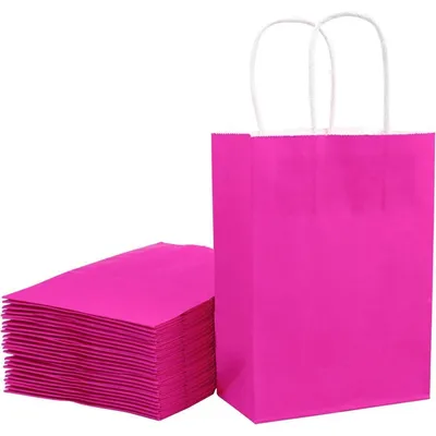 Zdjęcie produktu dla Torby papierowe, kolor różowy, z uchwytami, 25 sztuk, wymiary: 25,4 x 12,7 x 33 cm
