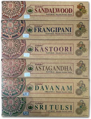 Imagen del producto de Varillas de incienso Masala, 6 variedades, 6 unidades de 15 g cada una, para aromaterapia