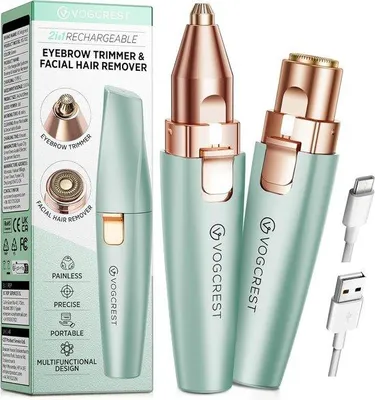 Productafbeelding van Oplaadbare Wenkbrauwtrimmer & Gezichtshaarverwijderaar voor Vrouwen, 2-in-1 Wenkbrauwscheermes en Pijnloze Haarverwijderaar (Groen)
