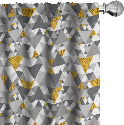 Zdjęcie produktu dla ABAKUHAUS Szare i żółte zasłony, firanki, futurystyczny wzór w zygzakowate trójkąty z żółtymi detalami, 2 sztuki 75 x 175 cm, antracytowo-szary nagietek