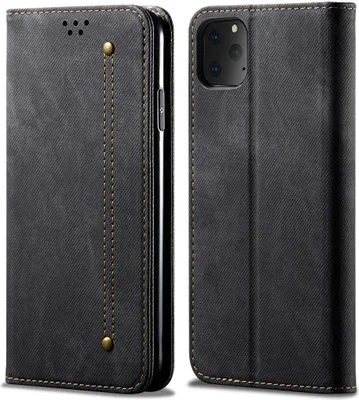 Produktbild von iPhone 11 Pro Hülle, LaimTop Denim Leder Brieftasche Magnetverschluss Flip Bookstyle Schutzhülle mit Standfunktion für iPhone 11 Pro Schwarz