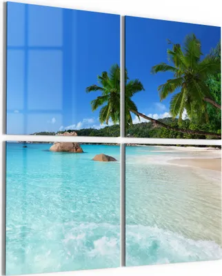 Produktbild von DEQORI Glasbild Echtglas 4x50x50 cm 'Bilderbuchstrand' Wandbilder XXL groß