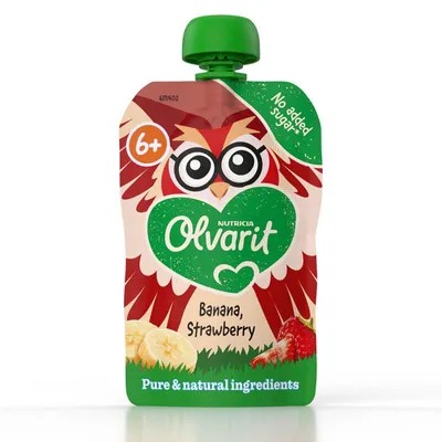 Produktbild von Olvarit Knijpfruit Banane Erdbeere 6+ Monate 100g – Fruchtpüree ohne Zucker