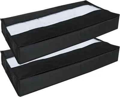 Obrázok produktu pre Úložné boxy sada 2, 100 x 50 x 15 cm, čierne, pre pod posteľ