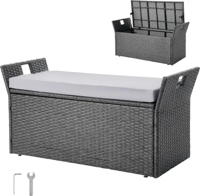 Obrázok produktu pre PE ratanová záhradná lavica - lavica s boxom na vankúš 104x45x52cm - box na vankúš na vonkajšie použitie