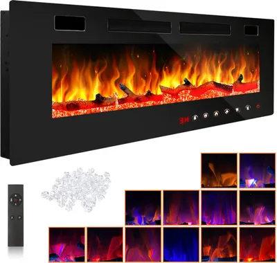 Immagine prodotto di Izrielar 750W/1500W caminetto elettrico 50 pollici - Fuoco d'atmosfera effetto fiamma 3D - Protezione contro il surriscaldamento Incluso telecomando e app di controllo