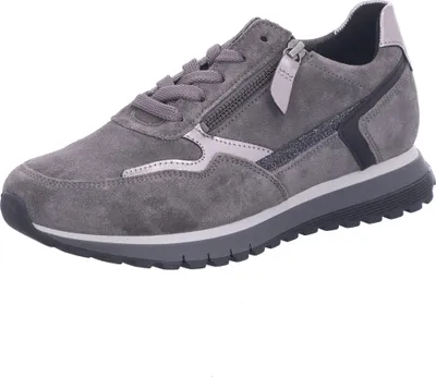 A single gray sneaker with silver accents is shown against a white background.