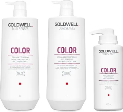 Produktbild von Goldwell DualSenses Haarpflege-Set für coloriertes Haar, 1000ml Shampoo, 1000ml Spülung, 500ml Maske, microPROtec, Luminescine, Farbschutz, Granatapfel-Extrakt, regeneriert in 60 Sekunden