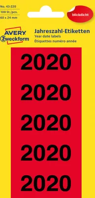 Produktbild von AVERY Zweckform Inhaltsschilder "2020" 60 x 26 mm rot 100 Stück