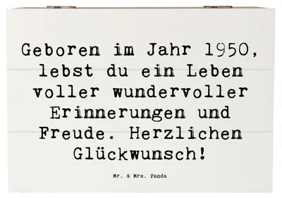 Produktbild von Mr. & Mrs. Panda Box Spruch 1950 Geburtstag 22 x 15 cm - Weiß - Geschenk, Leben voller wundervoller Erinnerungen, Happy Birthday, Schatzkiste, Glückwunsch, Geschenkbox