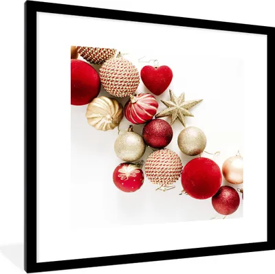 Produktbild von MuchoWow® Gerahmtes Poster Winter - Rot - Kugeln 40x40 cm - Poster mit Schwarzem Bilderrahmen Wandposter Rahmen Foto Bilder - Poster - Plakat im Rahmen