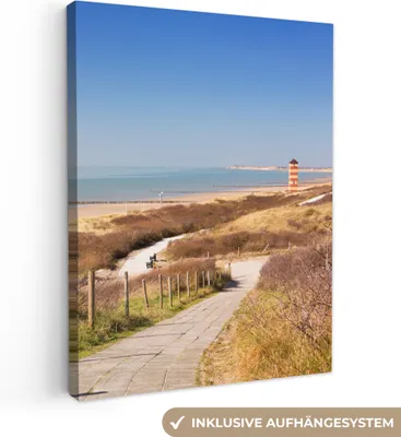 Produktbild von MuchoWow® - Leinwandbilder - Strand - Meer - Leuchtturm - Niederlande, Wandbild, Wanddeko Bilder Wohnzimmer, 90x120 cm